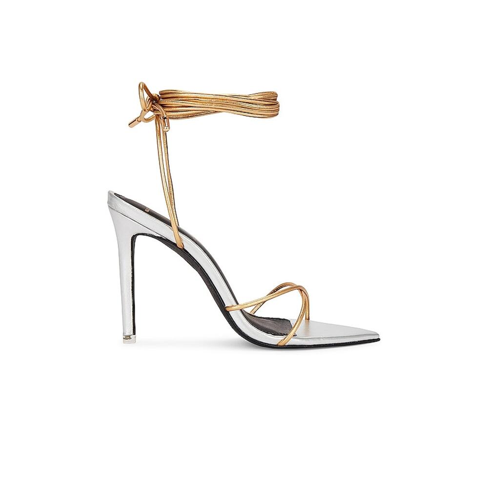 Black Suede Studio 'Talia' Silver Pointed Toe Heel Sandal Size 8.5